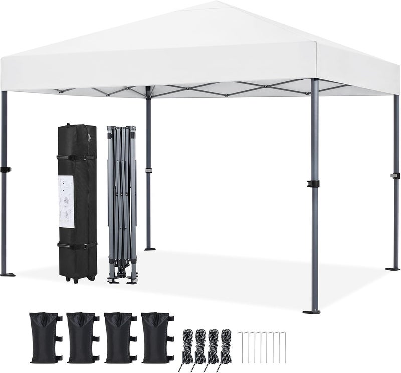 Yaheetech 10x10 1-Person Setup Pop Up Canopy Tent, Instant Portable Commercial Canopy Tent, Outdoor Gazebo with 1-Button Push, Wheeled Bag & 4 Sandbags for Home, Party & Outdoor Activities, White - Image 1